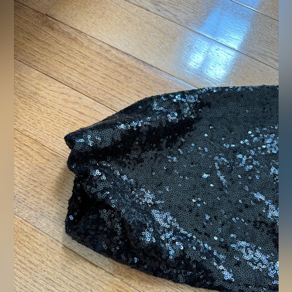XS ANTHROPOLOGIE LISABETTE SEQUIN GLITZ WRAP MINI STATEMENT DRESS BLACK LBD - Picture 5 of 8